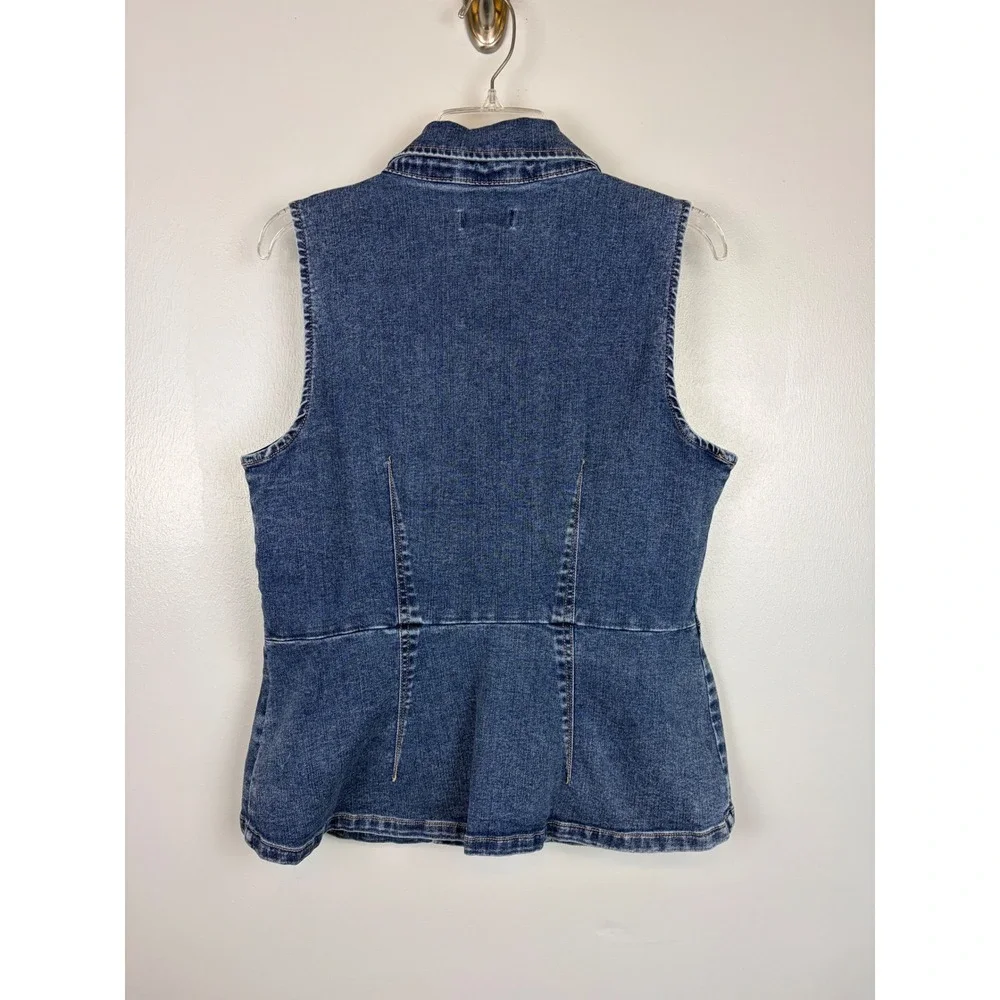 Nautica Denim Vest Button Front Blue Size Large Quiet Luxury Western Boho Top - Picture 5 of 5